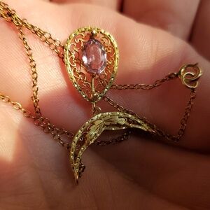 Elegant Gold fine filigree work Necklace with Purple Gemstone